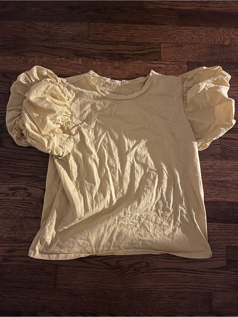 Zara Puff Sleeve Crewneck Top in Pale Yellow (sorry for wrinkles!)